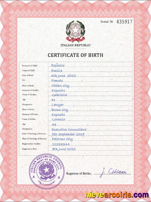 Italy birth certificate
